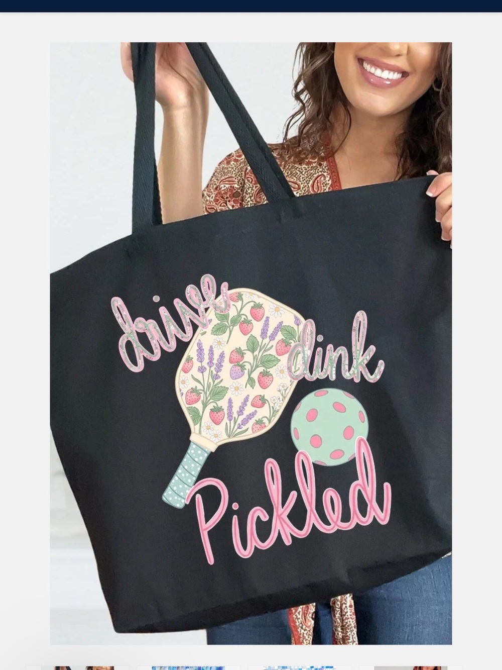 Black Tote Bag with Pink 'Pickled' Graphic